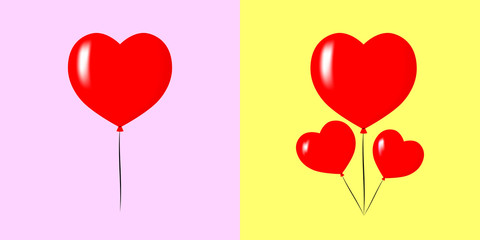 Fototapeta na wymiar Set Balloon icons, Valentines day symbol design template, heart form, vector illustration