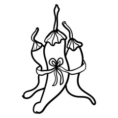 Red hot chili pepper. Coloring page or book adult and kids. Three hot peppers Isolated doodles. Vegetarian cuisine. Botanical illustration of chili pepper. - Vector