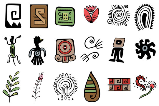 Vector Illustration of mayan symbol. Set of graphic elements. Native American and Indian Ethnic ornaments. Set of graphic elements