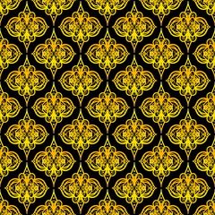 Black and gold ornamental seamless pattern. Vintage elements. Art deco damask design. Retro design for beauty spa salon, wrapping paper, ornaments, gift packaging, backdrop.
