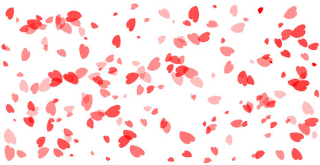 Many Falling Red Heart Isolated On White Background. Bokeh. Vector