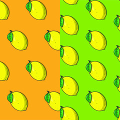 Patrón de limones con fondo verde y patrón de limones con fondo naranja