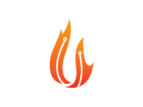 Fire technology logo template design, emblem, symbol or icon