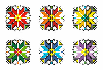 Obraz premium Bulgarian-folk-motif-shevitsa-set-of-6-colors-elements-pattern-0