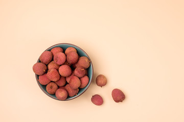 Fresh and Tasty Lychee in Bowl on Yellow Background Top View Horizontal Organic Tasty Fruits