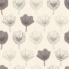 Vintage beige and brown tulips pattern