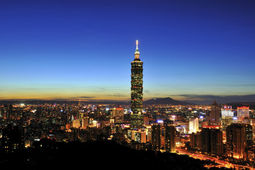 Taipei 101 at the sunset in Taipei