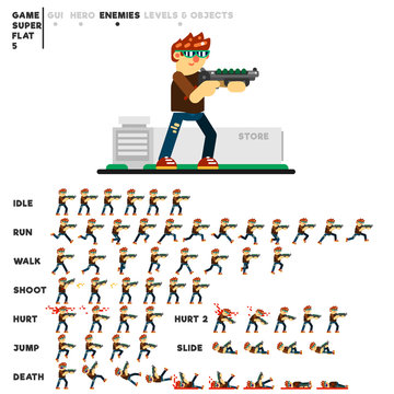 Animation of a young skinny guy with a shotgun for creating a video game