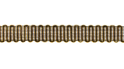 Braid made of black cord framed by a golden cord. Decor, design, decoration, texture. Isolated on a white background.