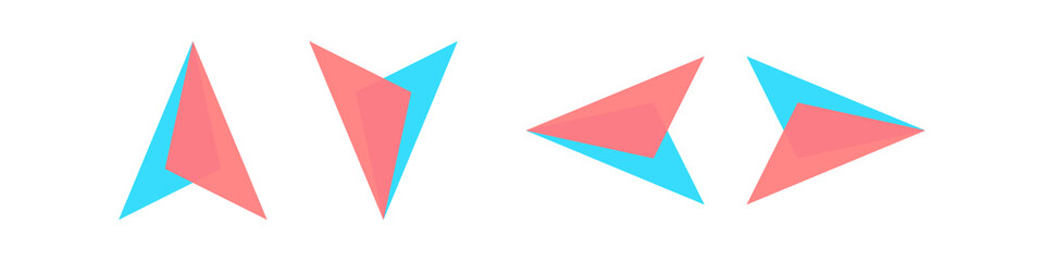 Set of multicolored arrows. Bright modern direction signs. Movements in different directions. Flat style