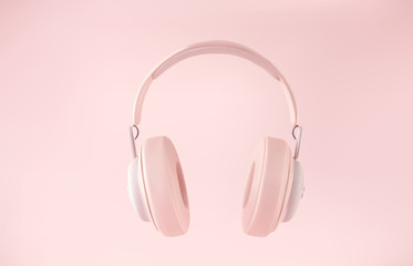 Vector modern wireless 3D headphones on pastel color background.