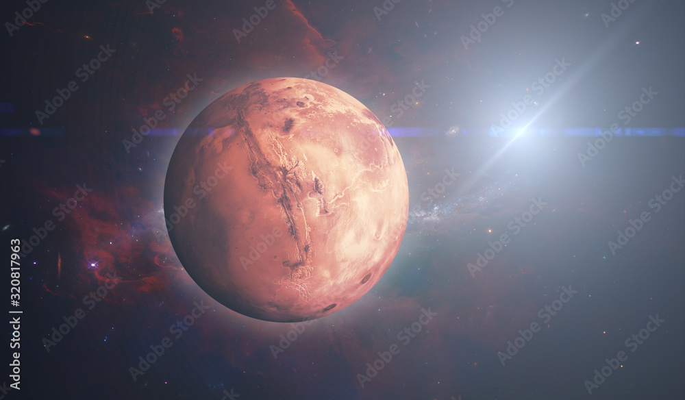 Wall mural the red planet mars in the outer space, sci-fi galaxy universe with many stars. elements of this ima