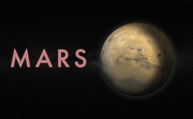 the red planet mars in the outer space, sci-fi galaxy universe with many stars. elements of this...