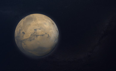 the red planet mars in the outer space, sci-fi galaxy universe with many stars. elements of this image furnished by nasa
