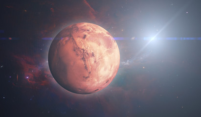 the red planet mars in the outer space, sci-fi galaxy universe with many stars. elements of this...