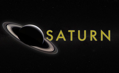the planet saturn with spinning ring in the outer space and milky way galaxy stars background...