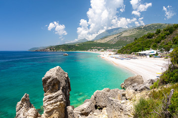 Paradise Livadi beach in Himare on albanian riviera, Albania - obrazy, fototapety, plakaty