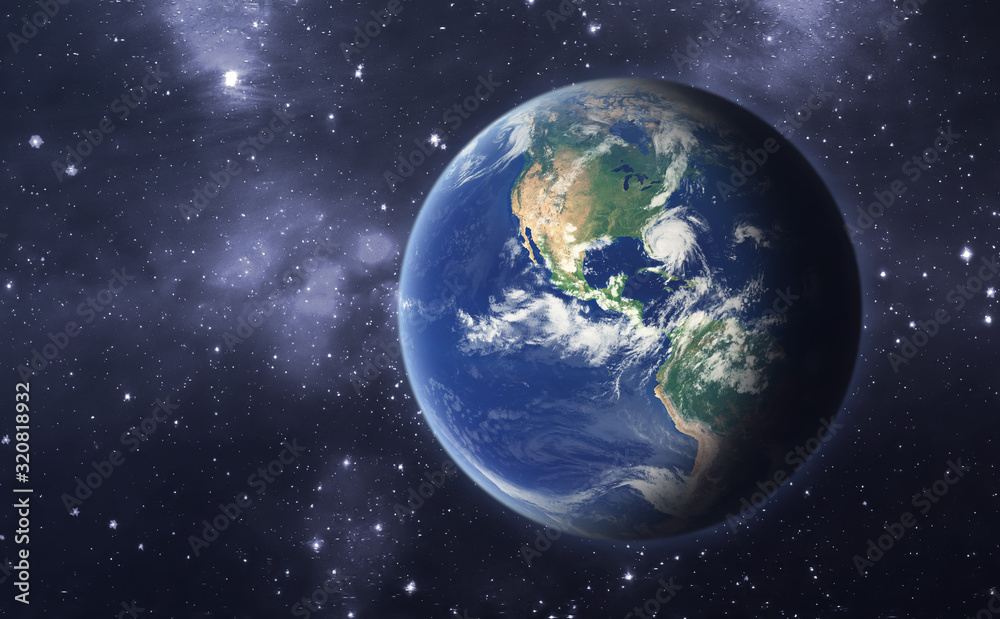 Wall mural the planet earth in the space, view from spaceship, creative science art concept elements of this im