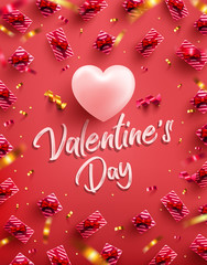 Fototapeta na wymiar Valentine's Day Poster or banner with sweet gift on red background.Promotion and shopping template or background for Love and Valentine's day concept.Vector illustration eps 10