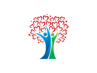 People love and tree logo template design, emblem, symbol or icon
