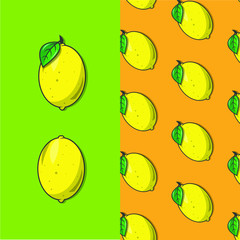 Limones con fondo verde y patrón de limones con fondo naranja
