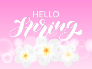 Hello spring lettering. Vector stock illustration for poster or banner