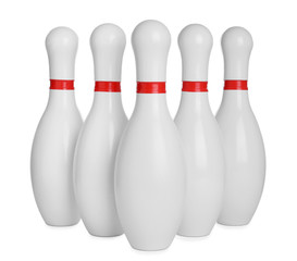 Bowling pins with red stripes isolated on white