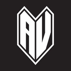 AV Logo monogram with emblem line style isolated on black background