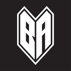 BA Logo monogram with emblem line style isolated on black background