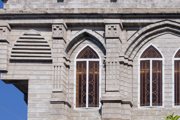Fototapeta na wymiar facade of a catholic cathedral against the sky