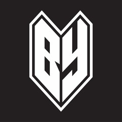 BY Logo monogram with emblem line style isolated on black background
