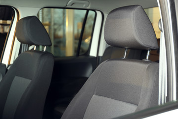 Modern car interior with comfortable grey seats