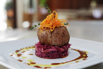 Healthy food plated on art plating style to serve customers in restaurant business