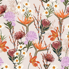 Full of difference kind of blooming garden flower ,Botanical and meadow florals sweet mood seamless pattern vector EPS10 ,Design for fashion ,fabric,web,wallpaper and all prints