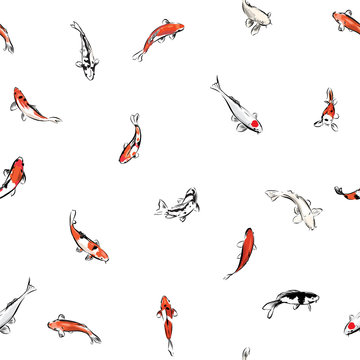 Hand drawn japanese koi fishes swimming rendom seamless pattern vector EPS10 ,Design for fashion,fabric,web,wallaper,wrapping and all prints