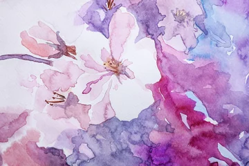 Schilderijen op glas Geschilderde Bloemen Closeup view of beautiful floral watercolor painting  © New Africa
