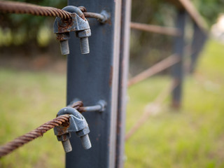 Steel sling knot align on a green grass
