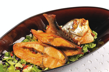Food portrait of steamed sliced fish