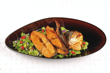 Food portrait of steamed sliced fish
