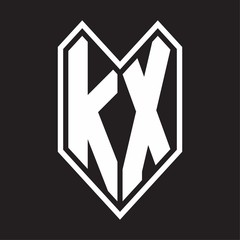 KX Logo monogram with emblem line style isolated on black background