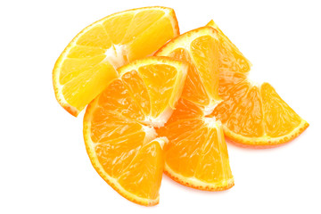 sliced orange fruit isolated on white background top view