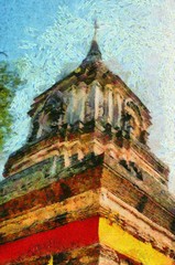 Ancient pagoda Illustrations creates an impressionist style of painting.