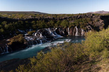 Long exposure of Hraunfossar waterfall in Iceland
