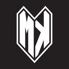 MK Logo monogram with emblem line style isolated on black background