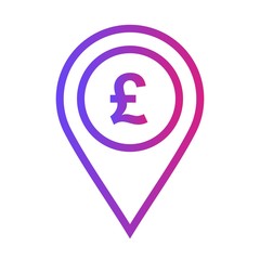 Gradient pound currency bank Location Icon on white background to use in web application interface. It can also be used for travel and tourism industry.
