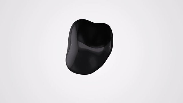 3d abstract video animation. Black floating deforming ball on white background, screensaver or loading sign for computer. Moving drop of liquid material.