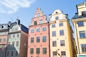 Iconic colorful buildings on Stortorget square, Stockholm, Sweden