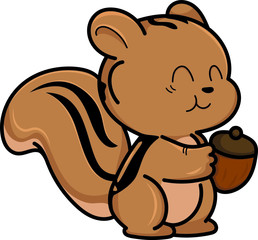 Vector illustration of Cartoon happy squirrel holding acorn