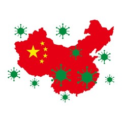 corona virus logo,map of the country of China which is being attacked by coronavirus , illustration of corona virus with white background