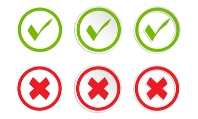 green check mark and cross mark icon collection